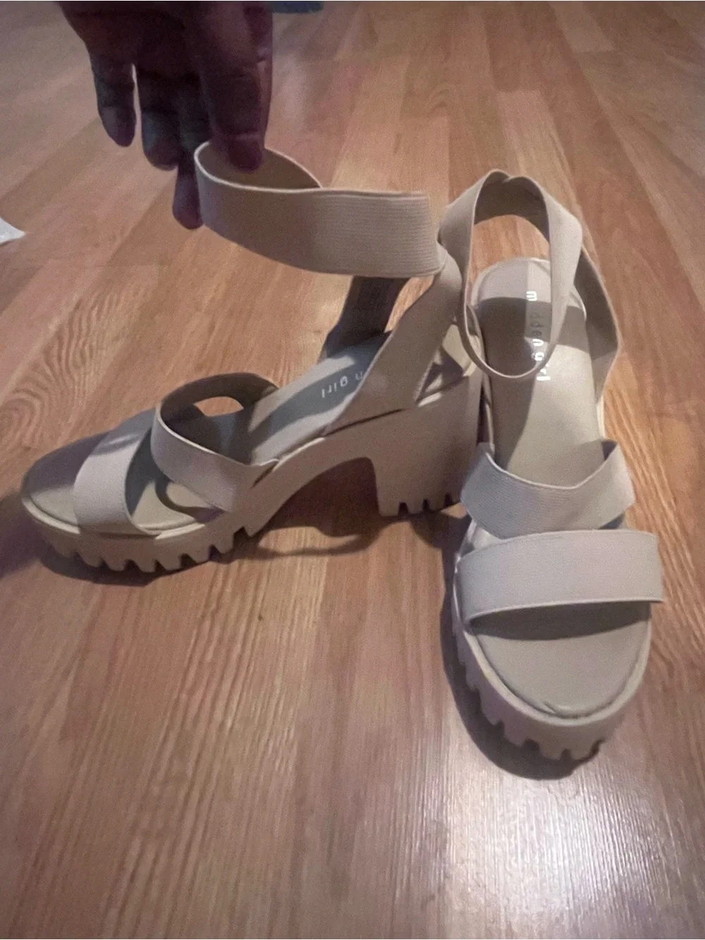 Madden Girl Sohoo Chunky Platform Strappy Sandals in Cream/Beige/Off-White